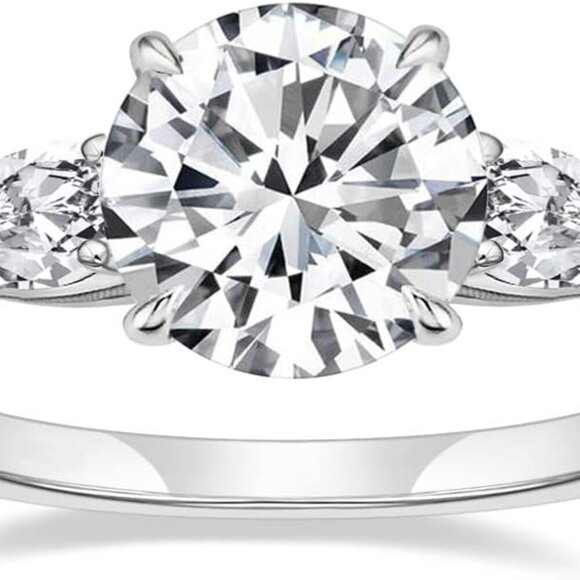 Sterling Silver 3-Stone Engagement Ring CZ Wedding Band for Women Size 7
